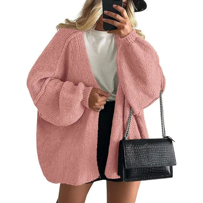 Women's Oversized Open-Front Cardigan – Long Lantern Sleeve Lightweight Knit