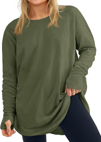 2026 Womens Plus Size Long Sleeve Tunic Tops Crew Neck Loose Fit T Shirts