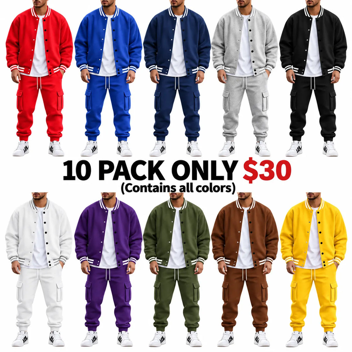 Men's Baseball Jacket and Cargo Pants Set