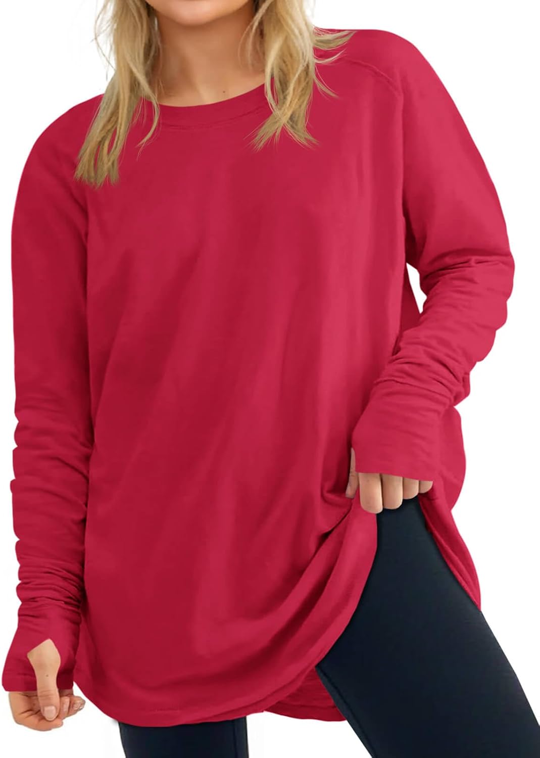 2026 Womens Plus Size Long Sleeve Tunic Tops Crew Neck Loose Fit T Shirts