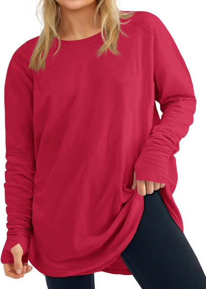 2026 Womens Plus Size Long Sleeve Tunic Tops Crew Neck Loose Fit T Shirts