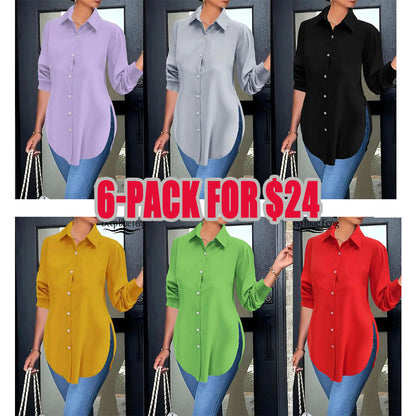 Women's Collared Long Sleeve Shirt, Fitted Outer Shell, Moderate Fabric Thickness, Casual Style, Spring & Fall Wear