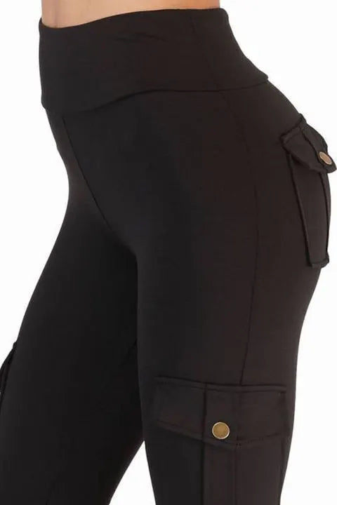 Solid Flap Pocket High Waist Sports Leggings