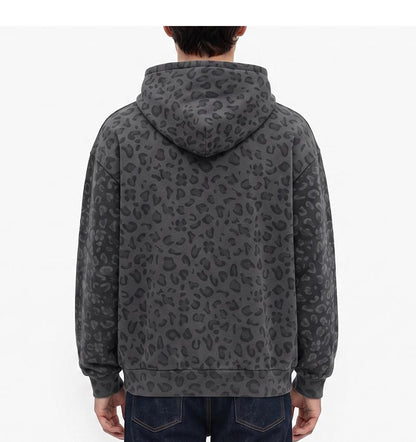 Unisex 100% Cotton Leopard Print Loose Fit Hoodie for Fall & Winter