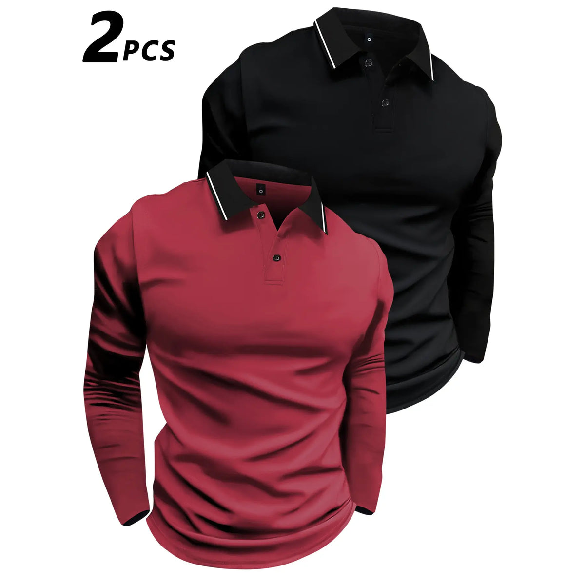 2-Pack Men's Long-Sleeved Lapel Polo Shirts