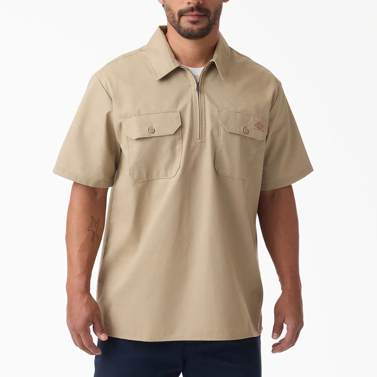 1/4 Zip Work Shirt,Relaxed fit,Stay cool,Workwear Style Top Breathable Short Man.