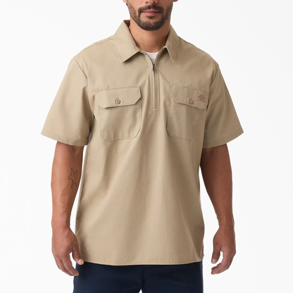 1/4 Zip Work Shirt,Relaxed fit,Stay cool,Workwear Style Top Breathable Short Man.