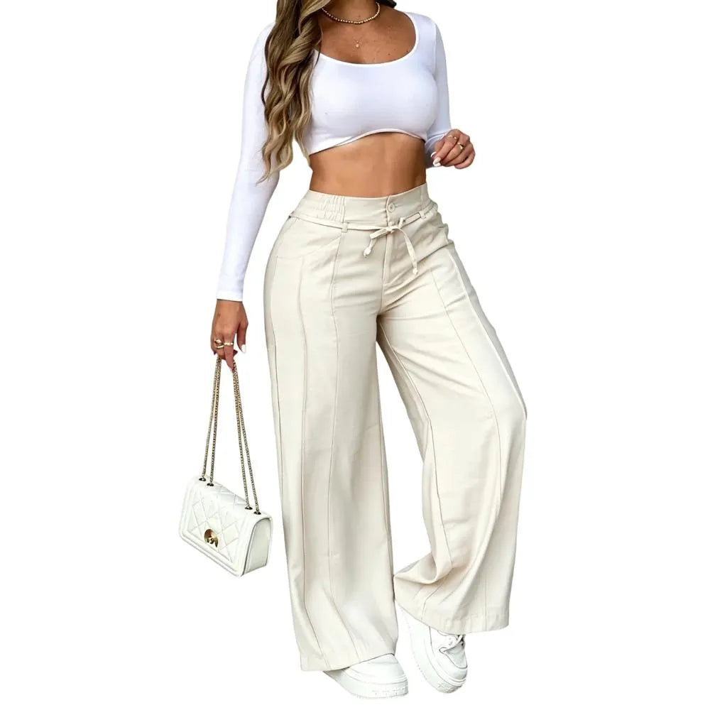 Pantalon Femme Fluide à Jambes Larges – Coupe Décontractée & Élégante