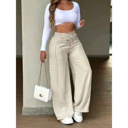 Pantalon Femme Fluide à Jambes Larges – Coupe Décontractée & Élégante