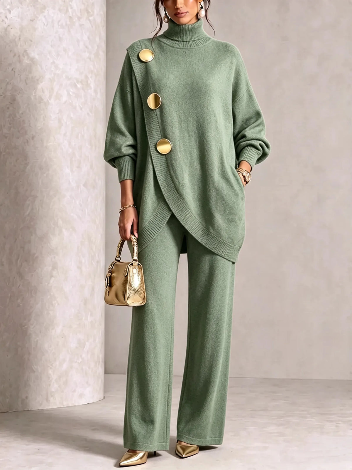 Elegant Knit Asymmetrical Button Set