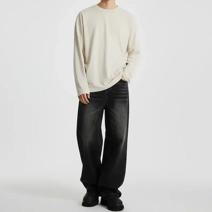 Unisex Retro 100% Pure Cotton Heavyweight Plant-Dyed Long Sleeve Crewneck T-Shirt
