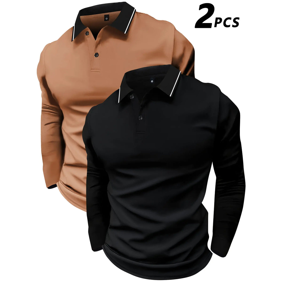 2-Pack Men's Long-Sleeved Lapel Polo Shirts