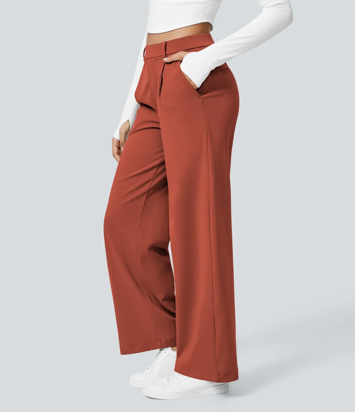 Big Spring Sale!High Waisted Side Pocket Straight Leg Work Pants