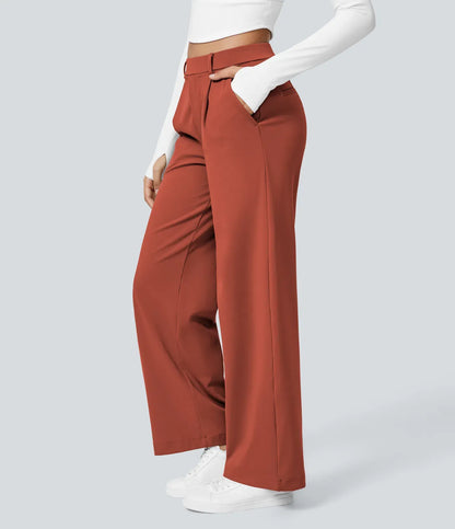 Fall Big Sale!High Waisted Side Pocket Straight Leg Work Pants