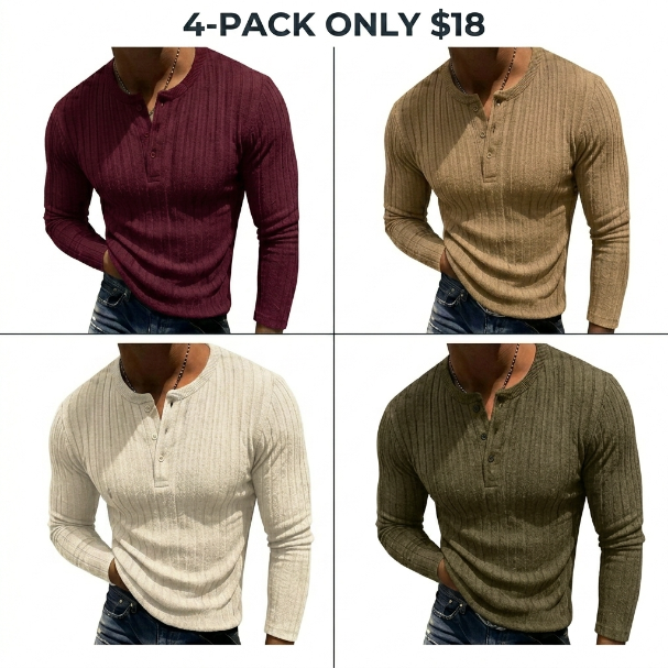 Men’s Ribbed Henley Long Sleeve Shirt