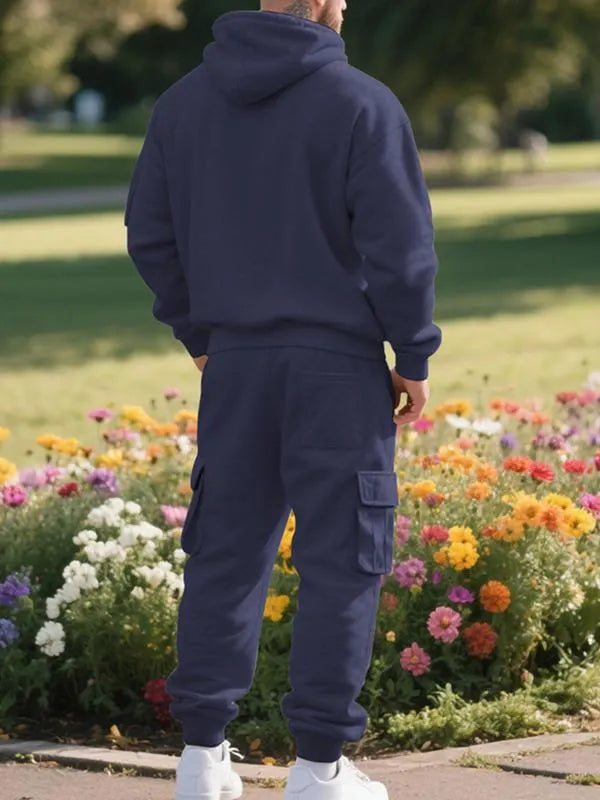 Men's 2-Piece Hooded Tracksuit Set | Casual Cargo Jogger Sweatpants & Oversized Hoodie | Streetwear Outfit