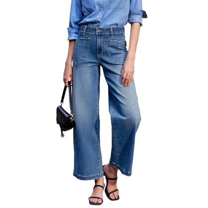 Women's wide leg high-waist stretch denim pants