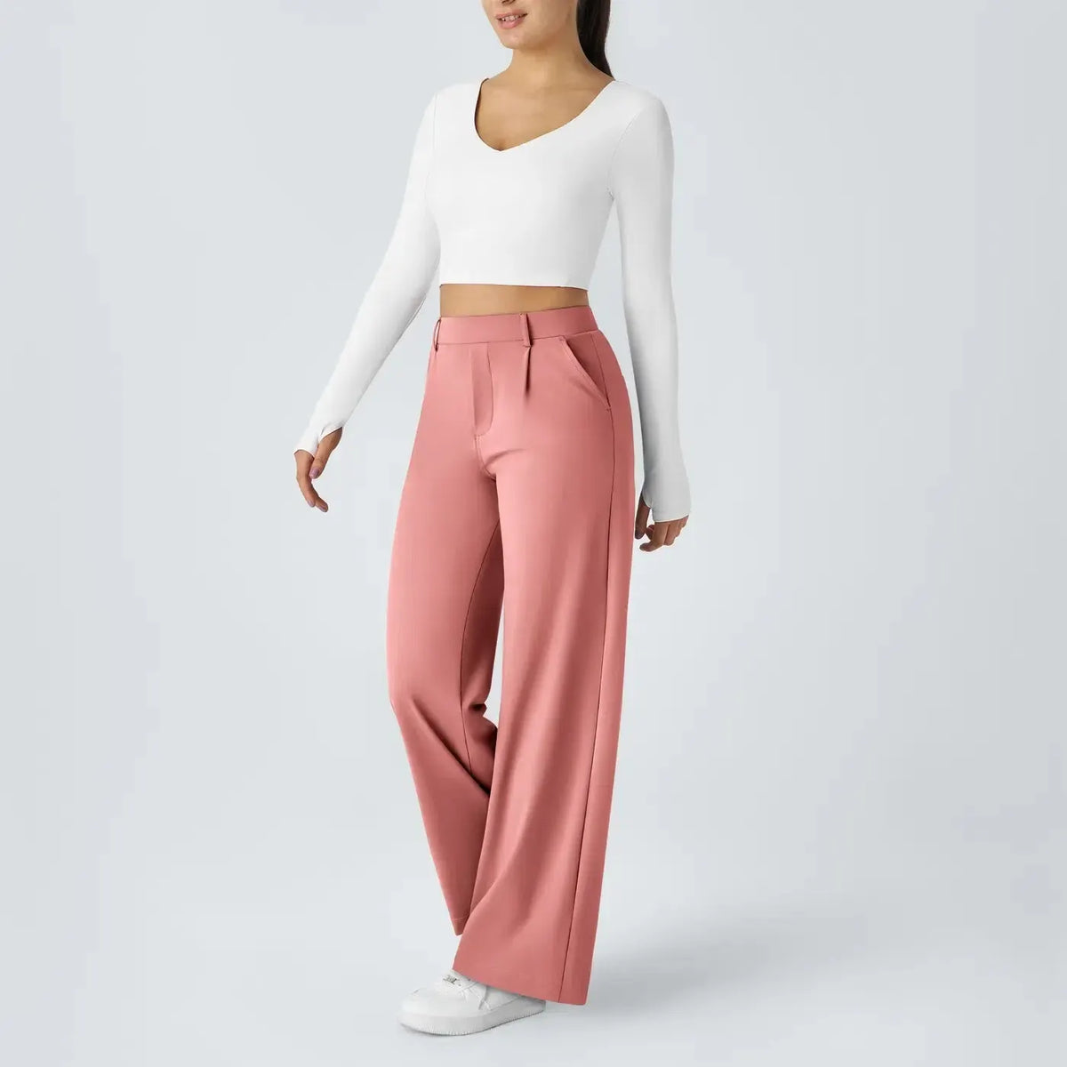 Fall Big Sale!High Waisted Side Pocket Straight Leg Work Pants