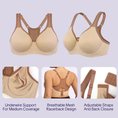 Women's 5-Pack Plus Size Sports Bra – Soft Support Non-Padded Unlined Full Coverage Activewear with Wide Straps & Outside Underwire for Everyday Fitness