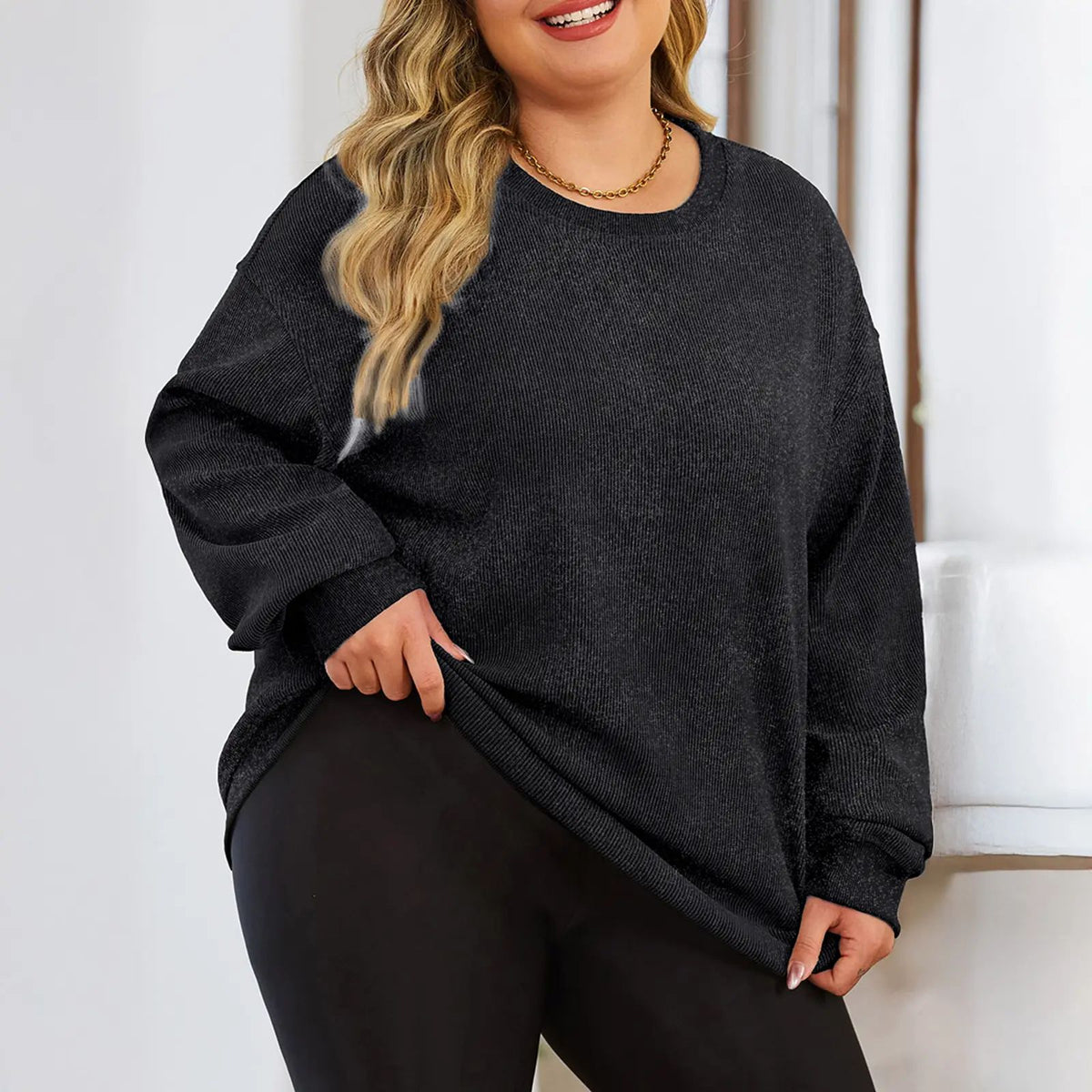 Women's Oversized Corduroy Sweatshirt, Casual Crewneck Long Sleeve Lightweight Pullover