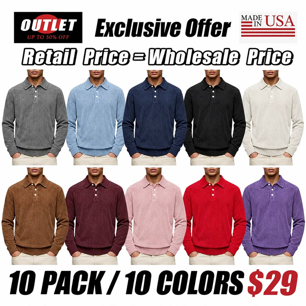Men's Casual Comfortable Solid Lapel Long Sleeve Polo Shirt
