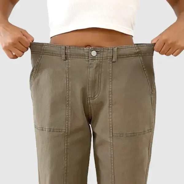 Solid Mid-Rise Baby Barrel Pants, High Stretch, Deep Pockets-6
