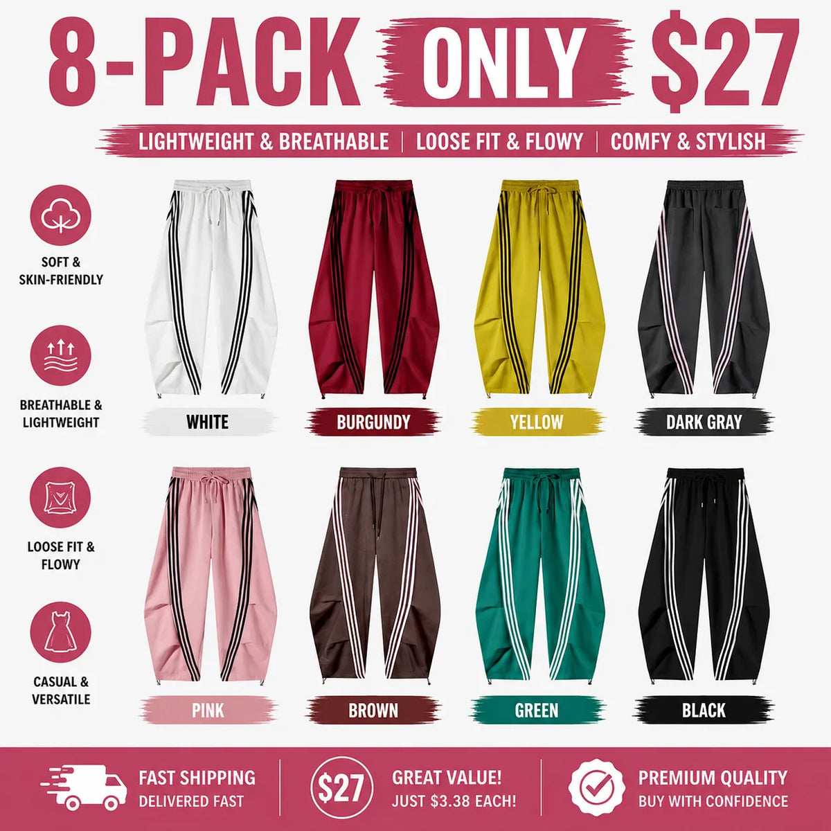 Flooo Loose Wide Leg Striped Track Pants