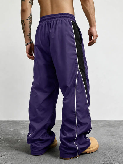 Men's Reflective Side Stripe Wide-Leg Streetwear Pants