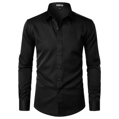 Men's Satin Long Sleeve Dress Shirt Slim Fit