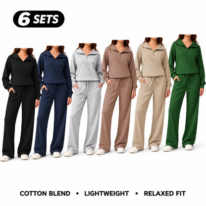 Women's Cotton-Blend Lightweight Relaxed-Fit Half-Zip Tracksuit Set
