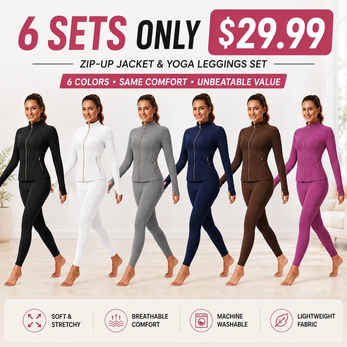 Women's Gold-Color Zip-Up Jacket & Yoga Leggings Set