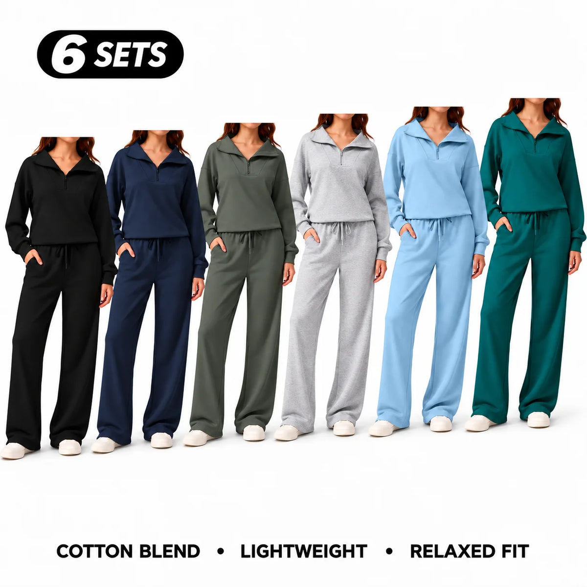 Women's Cotton-Blend Lightweight Relaxed-Fit Half-Zip Tracksuit Set