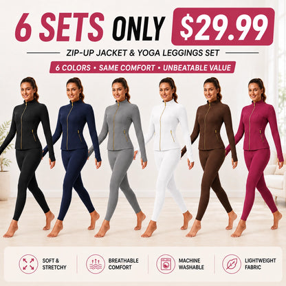 Women's Gold-Color Zip-Up Jacket & Yoga Leggings Set