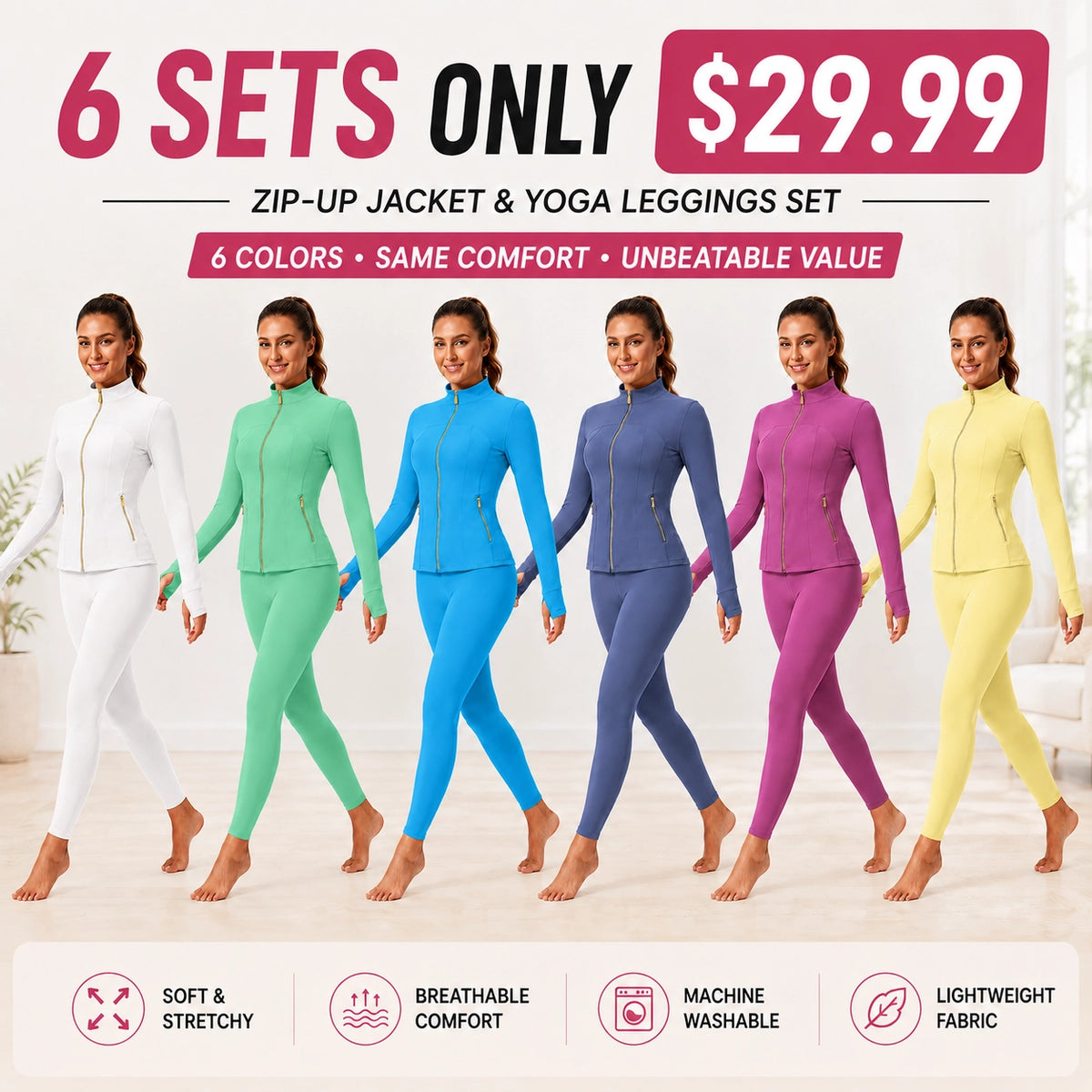 Women's Gold-Color Zip-Up Jacket & Yoga Leggings Set