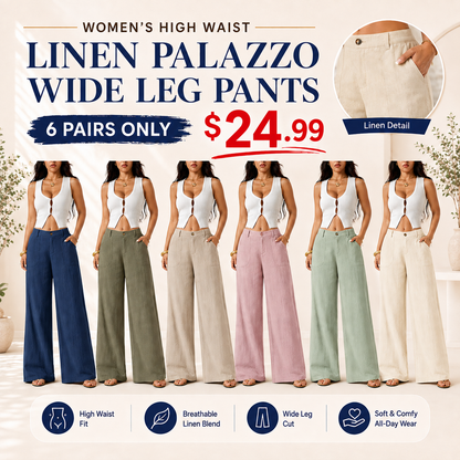 Women's High Waist Linen Palazzo Wide Leg Pants