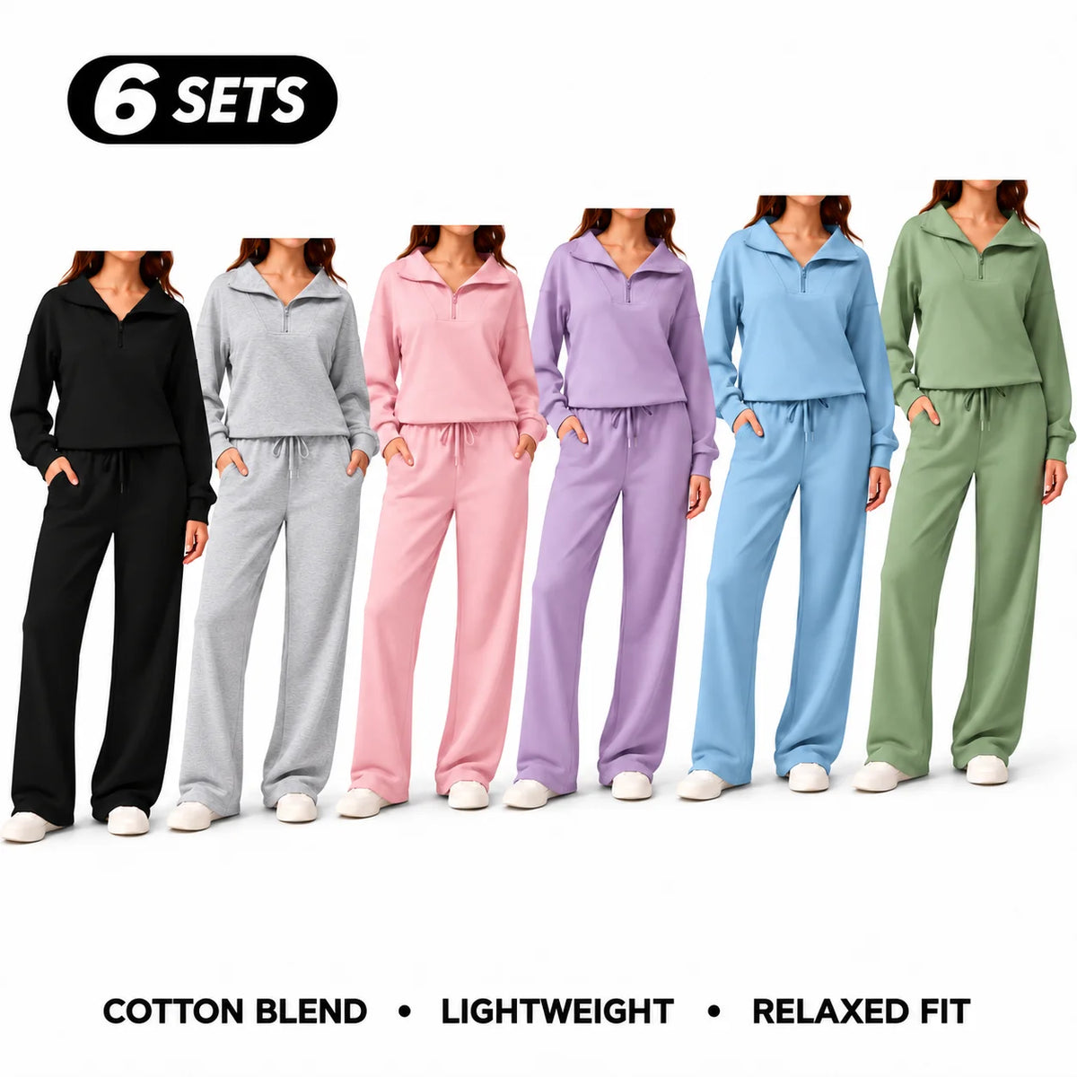Women's Cotton-Blend Lightweight Relaxed-Fit Half-Zip Tracksuit Set