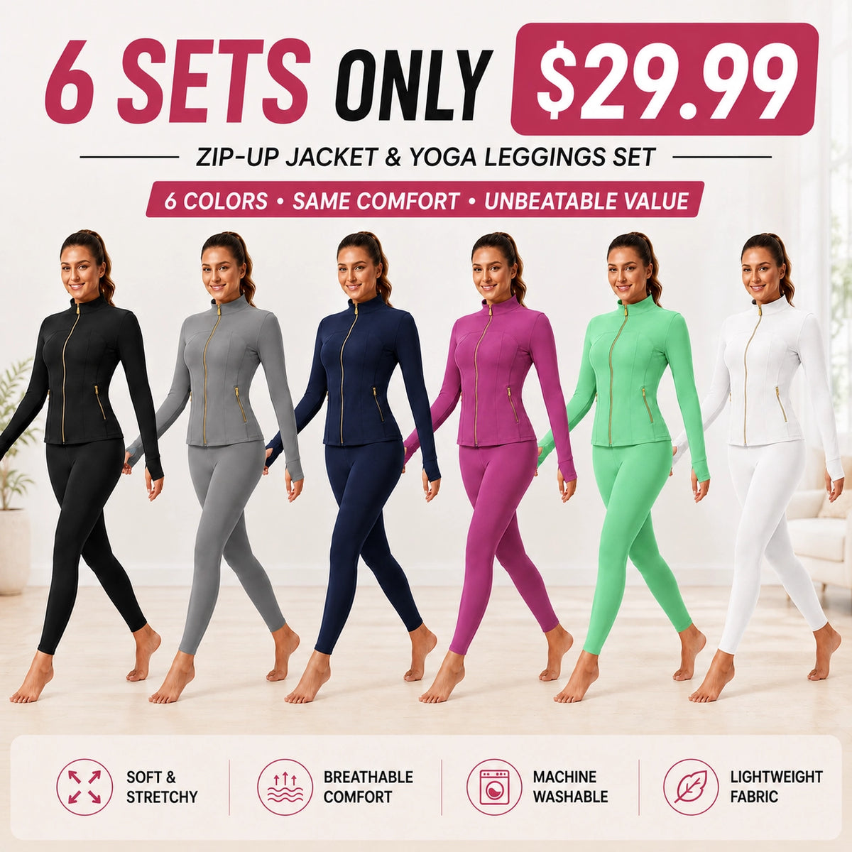 Women's Gold-Color Zip-Up Jacket & Yoga Leggings Set