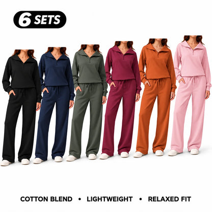 Women's Cotton-Blend Lightweight Relaxed-Fit Half-Zip Tracksuit Set