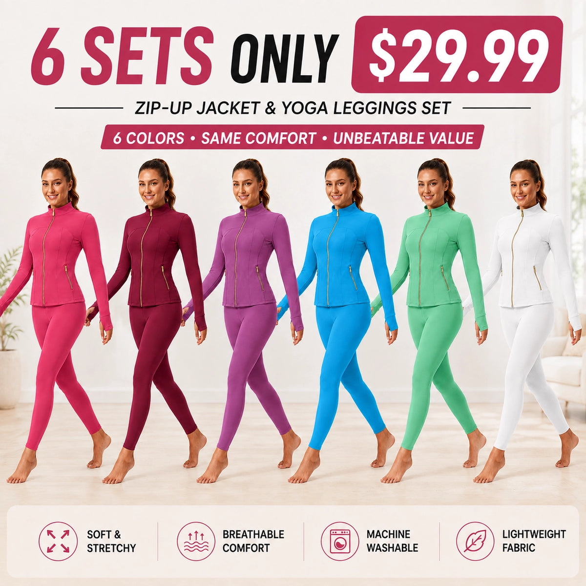 Women's Gold-Color Zip-Up Jacket & Yoga Leggings Set