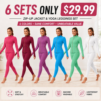 Women's Gold-Color Zip-Up Jacket & Yoga Leggings Set