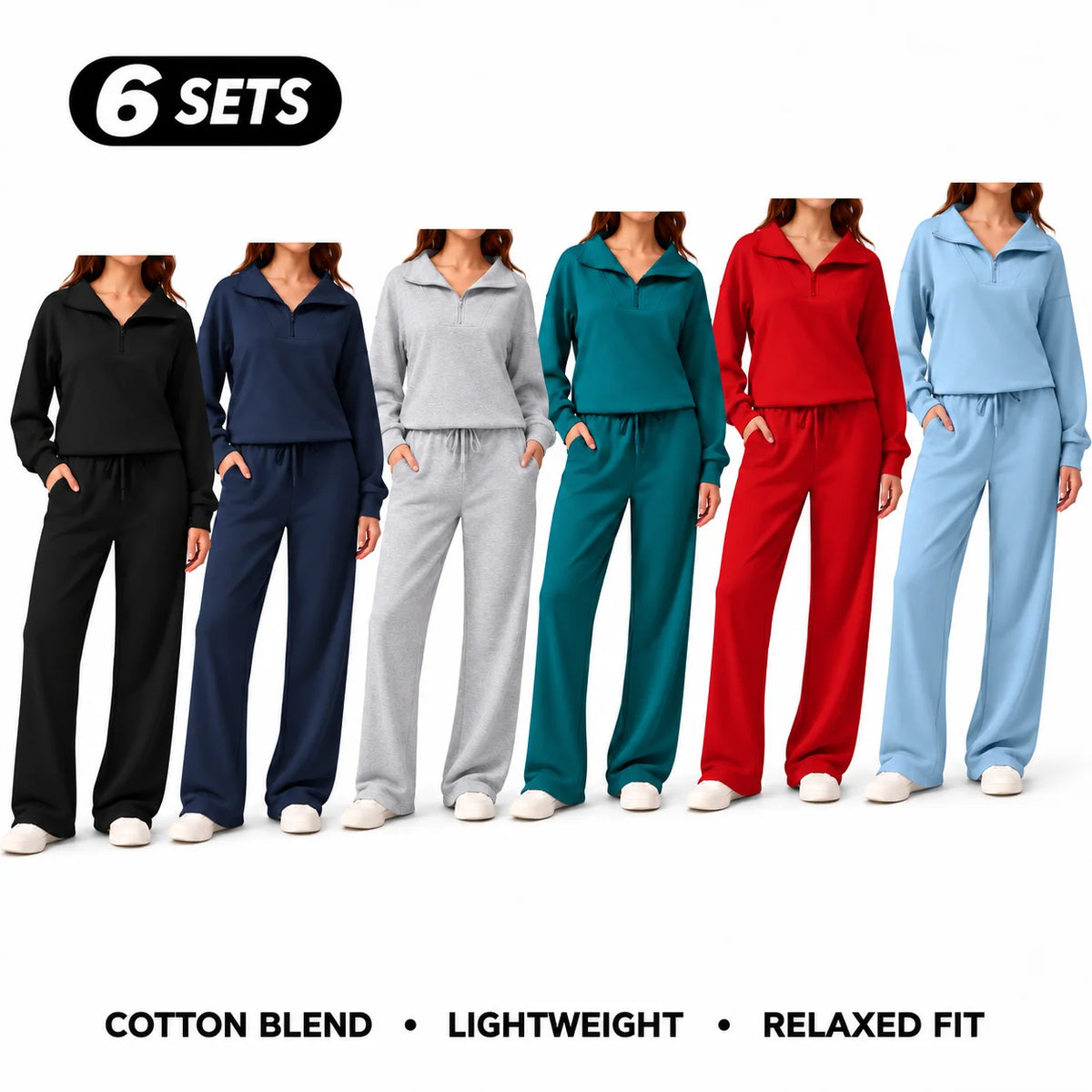 Women's Cotton-Blend Lightweight Relaxed-Fit Half-Zip Tracksuit Set