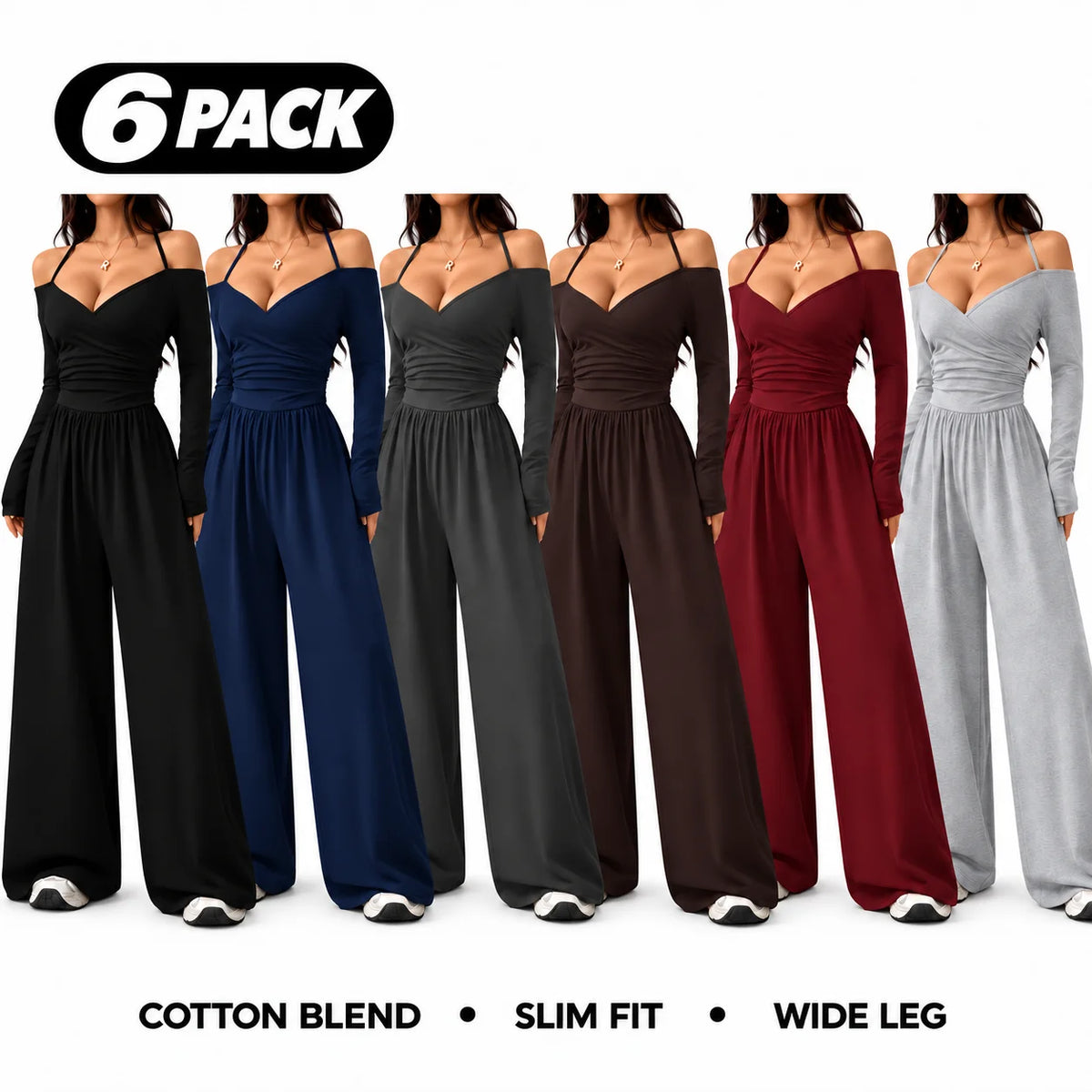 Women's Cotton-Blend Slim-Fit Pleated Off-Shoulder Wide-Leg Jumpsuit