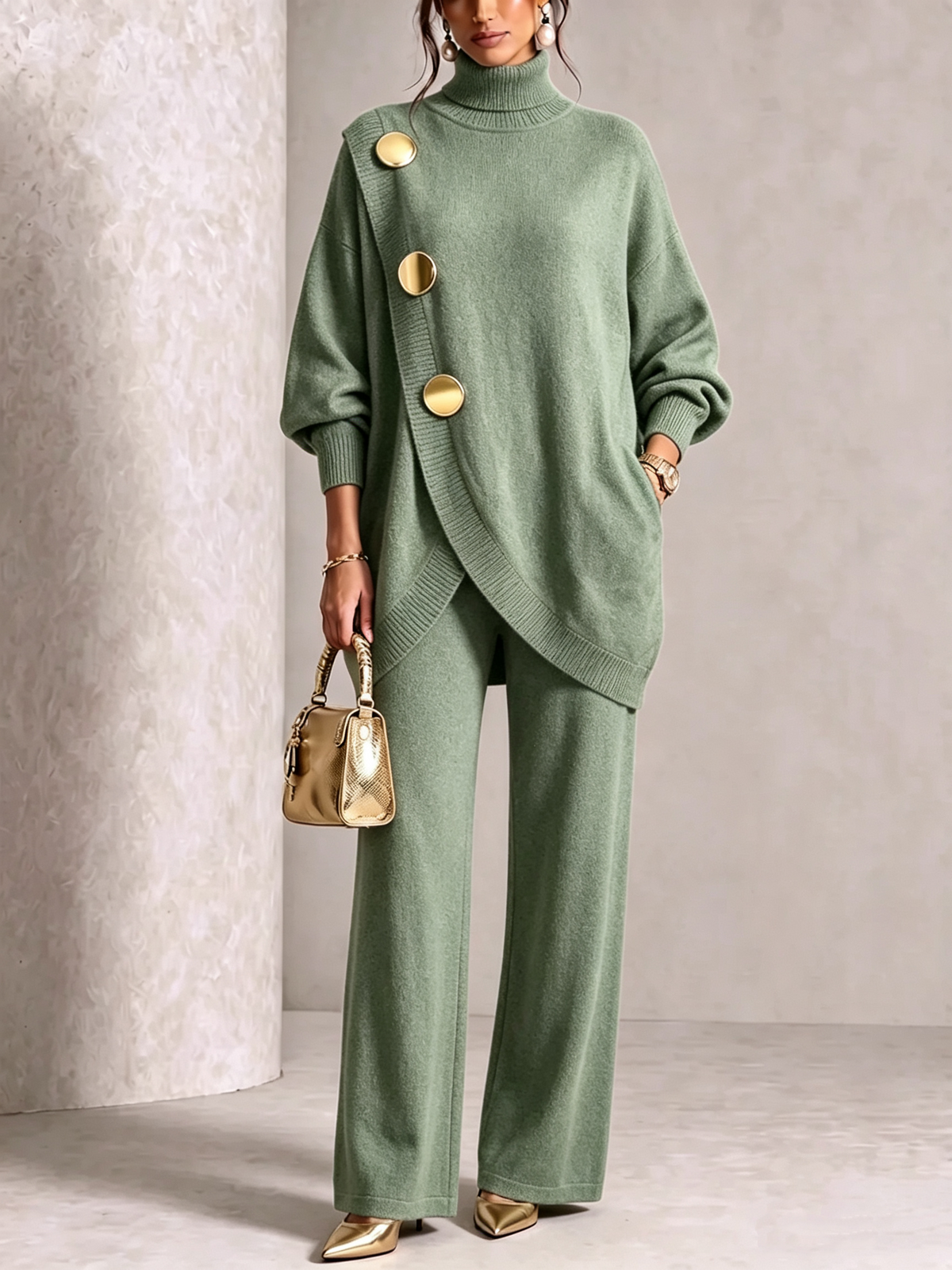 🤲 Elegant Knit Asymmetrical Button Set