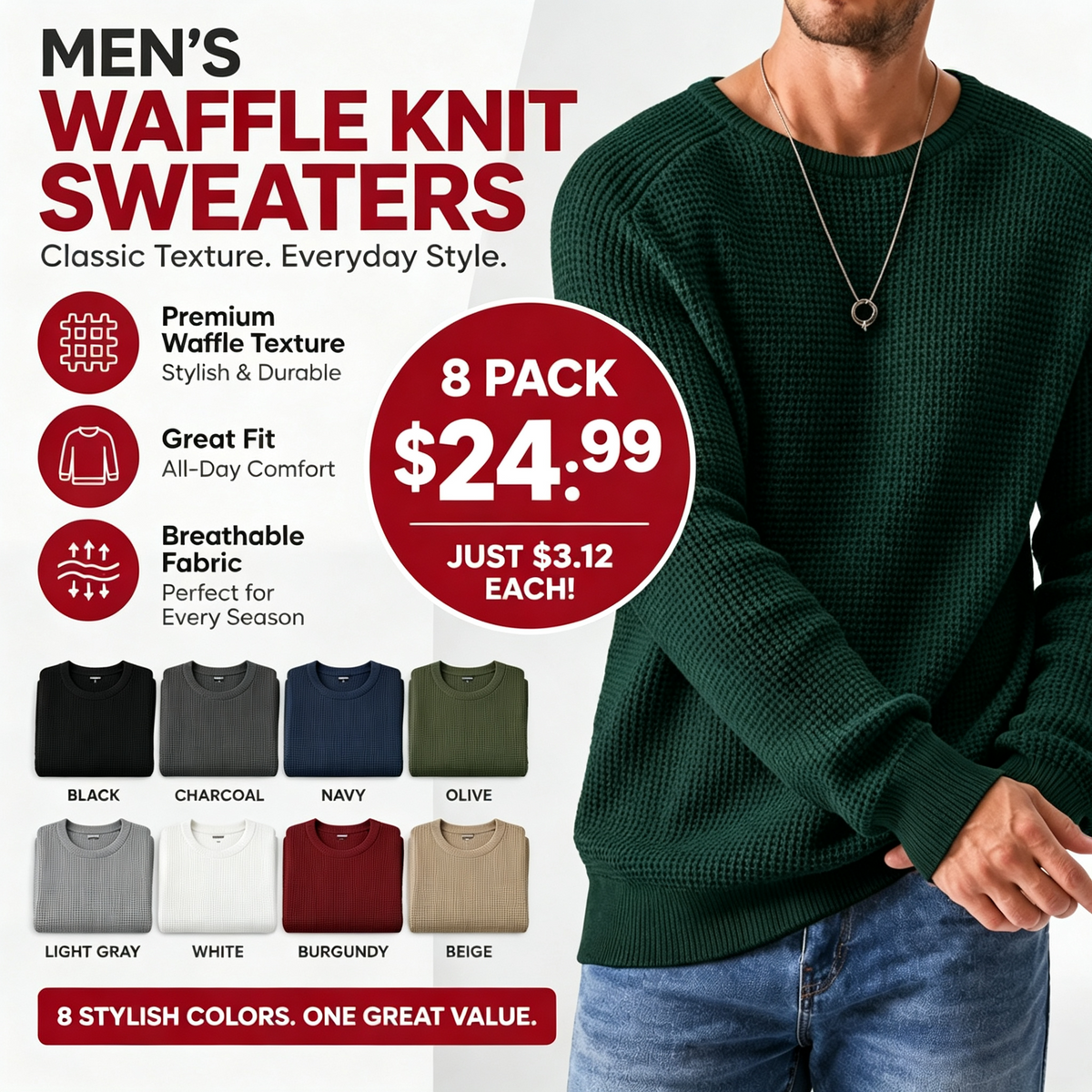 Modern waffle knit sweater for men