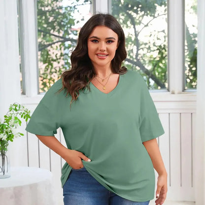 Women's Oversized Short Sleeve V-Neck Blouse – Lightweight Casual Summer Top