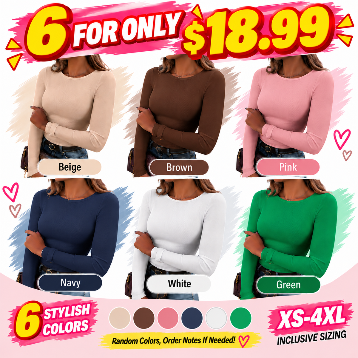 🔥 FALL SALE | 6 FOR $18.99 | 9 FOR ONLY $25.99! Women's Classic Crew Neck Ribbed Knit Tops – Soft Stretch Everyday Basics