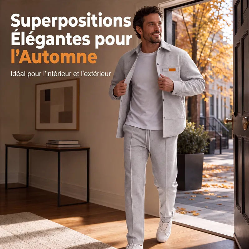 Casual two-piece set for men: jacket and pants in textured knit