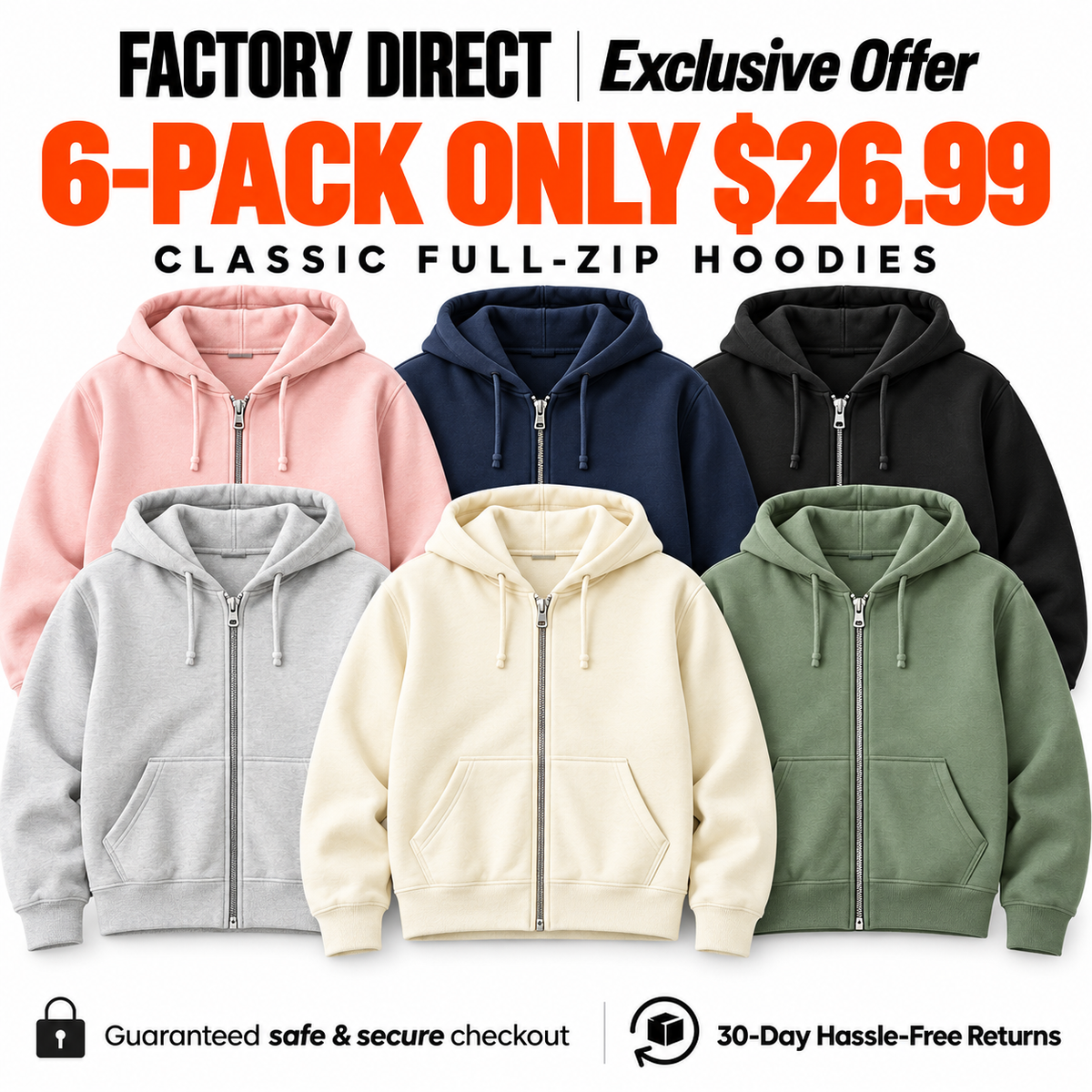 🍂 Unisex Classic Full-Zip Hoodies with Pockets 🔥 Everyday Comfort | Clearance Bundle Deal