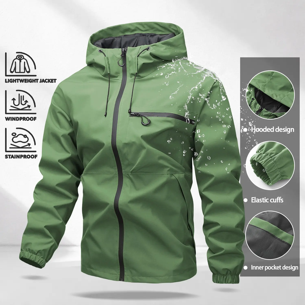 Unisex All-Weather Jacket—Waterproof and Windproof Lightweight Outdoor Hooded Jacket with Adjustable Cuffs