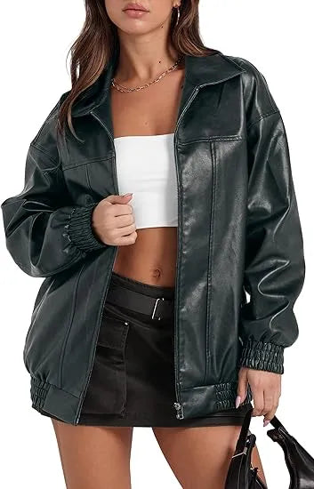 🤲Leather Jacket Women Faux Oversized Motorcycle Bomber Coats 2025 – Bold, Chic & Unstoppable